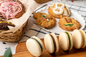 Vintage, American, cookie, macaron, Americano, cafe latte, latte, coffee, green grape, grapefruit, passion fruit, ade