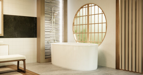 The Bath and toilet on bathroom japanese style.