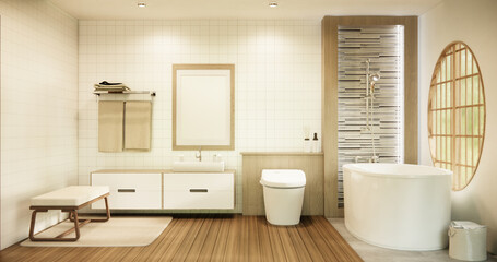 The Bath and toilet on bathroom japanese style.