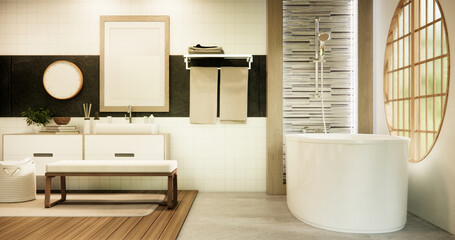 The Bath and toilet on bathroom japanese style.