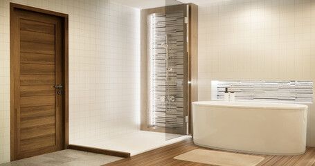 The Bath and toilet on bathroom japanese style.