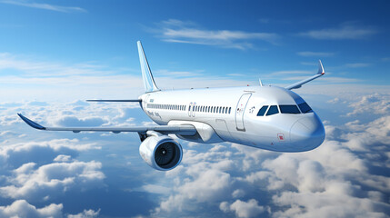 Obraz premium Civil airliner takes off into a blue sky with some clouds
