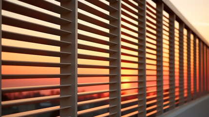 Obraz premium ray of sun lighting through transparent curtain on window into bedroom at evening summer time