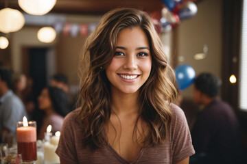 young woman portrait in the birthday party - obrazy, fototapety, plakaty