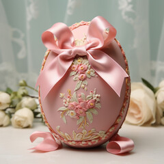Easter egg with a bow and ribbon