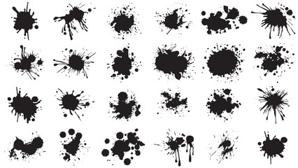 Ink drops and splashes. Blotter spots, liquid paint drip drop splash and ink splatter.Blobs and spatters. Artistic dirty grunge abstract spot vector set. Isolated vector illustration.  - obrazy, fototapety, plakaty