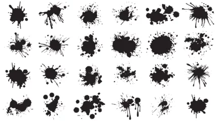  Ink drops and splashes. Blotter spots, liquid paint drip drop splash and ink splatter.Blobs and spatters. Artistic dirty grunge abstract spot vector set. Isolated vector illustration.  © Quirk Craft Studio