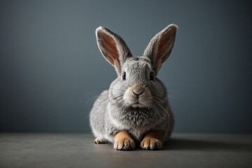 Fototapeta na wymiar grey rabbit sitting on a table