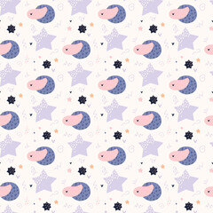 Bohemian baby pattern. Seamless baby pattern in boho style. Bohemian pattern for kids with organic shapes and stars on white background.