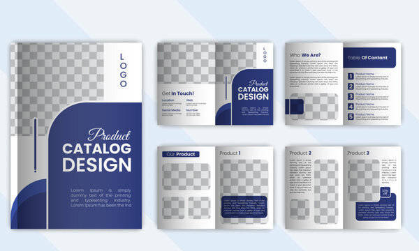 Abstract company product catalog design template with cover, back and inside pages. Trendy minimalist flat geometric unique design.