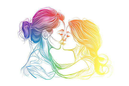 rainbow kiss: two women in love clip art preview