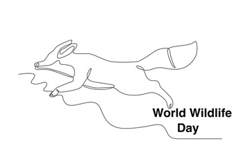 Obraz premium A fox runs fast. World Wildlife Day one-line drawing