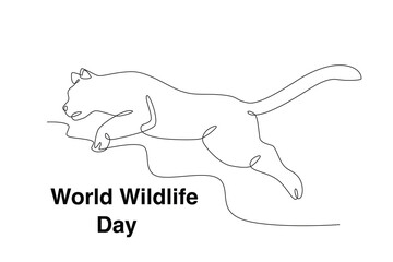 A tiger jumps far away. World Wildlife Day one-line drawing