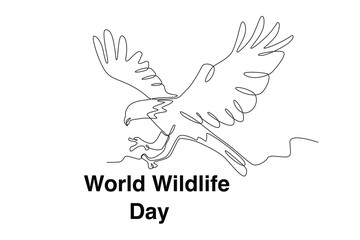 An eagle is flying majestically. World Wildlife Day one-line drawing