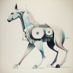 futuristic animal, robotic, fit by Oskar Schlemmer. pastel color, Negative space, clear background. Featured on pixiv, precisionism, smart, floating in a cosmic nebula, eiko ishioka, pompadour, connec
