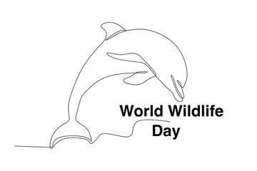 A dolphin jumped into the water. World Wildlife Day one-line drawing