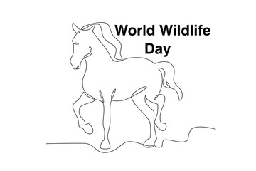 A horse is running very fast. World Wildlife Day one-line drawing