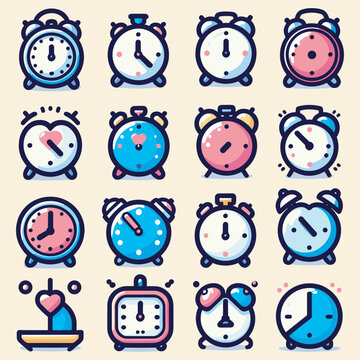 collection of simple 16 icons clock cute