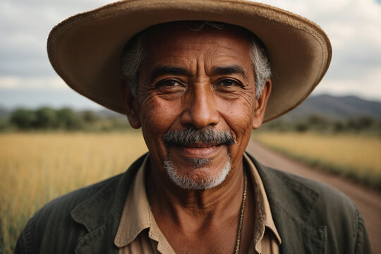 portrait of a mexican cowboy in a field