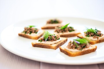 bread slices with tapenade spread on white plate