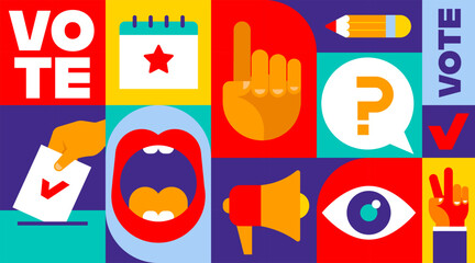 Vote, election concept design. Modern geometric style. Poster, banner and background. Bold colorful modular illustration
