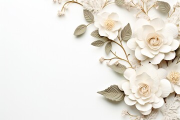 Paper art flowers background, bouquet, 3d rendering. empty space