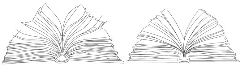 Continuous one line drawing Opened book with pages.