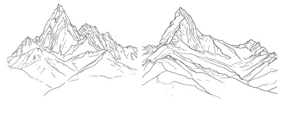 Mountains landscape in One continuous line drawing.