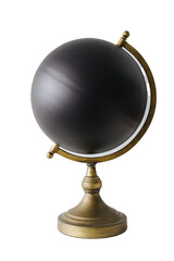 A black globe with a metal support