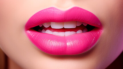 Glamorous Lips with Pink Lipstick - Beauty and Fashion Editorial