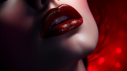 Obraz premium Red Lips Elegance: Close-Up Beauty and Glamour in Vibrant Passion