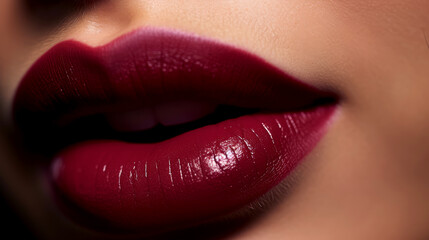 Fototapeta premium Red Lips Elegance: Close-Up Beauty and Glamour in Vibrant Passion