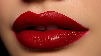 Red Lips Elegance: Close-Up Beauty and Glamour in Vibrant Passion