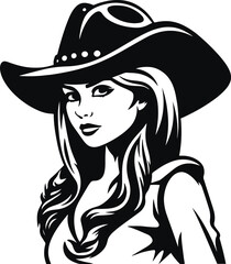 Girl Cowboy in a hat, Black Woman Cowboy silhouette, Woman in hat Vector illustration