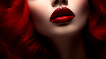Bold Elegance: Commercial Portrait of a Woman with Red Lips and Lipstick