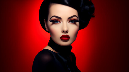 Bold Elegance: Commercial Portrait of a Woman with Red Lips and Lipstick