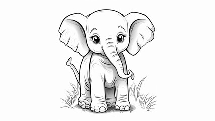 coloring page for kids, baby elephant, cartoon style, thick line, low detail, no shading 