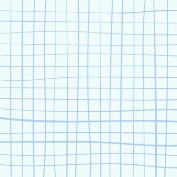 Hand drawn cute grid. doodle blue, pale plaid pattern with Checks. Graph square background with texture. Line art freehand grid vector outline grunge print