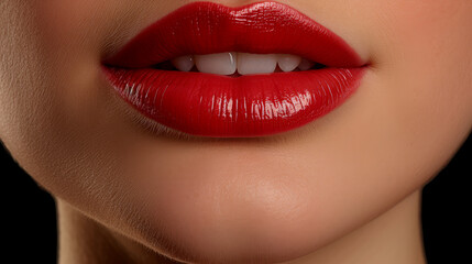Obraz premium Closeup of Stunning Red Lips with Luxurious Lip Gloss