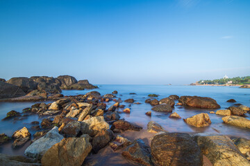 Fototapeta na wymiar rocky coast, Muttom Beach, Kanyakumari, Tamil Nadu, India.