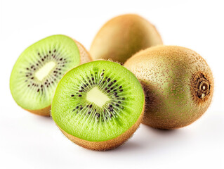 Obraz premium Fresh kiwi fruits isolated on white background. Minimalist style.