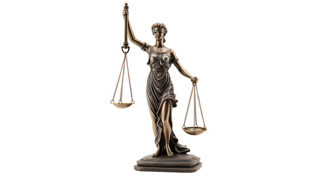 Lady Justice legal statue on transparent background