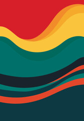 Abstract background with colorful waves in retro style. Vintage bauhaus or scandinavian color swirls.