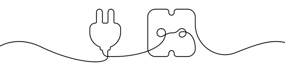 Socket, plug line continuous drawing vector. One line Socket vector background. plug icon. Continuous outline of a Socket, plug.
