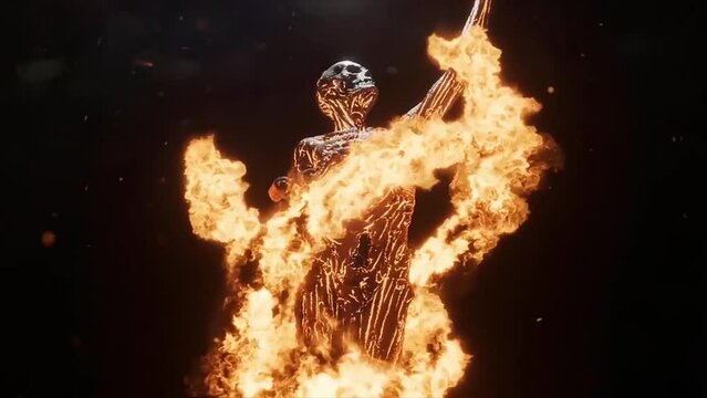 skeleton monster figure engulfed in fire
