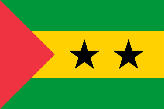 Flag of Sao Tome and Principe. Red-yellow-green flag with two stars. State symbol of the Democratic Republic of Sao Tome and Principe.