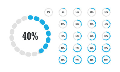 20 set circle percentage diagrams for the infographic. Vector illustration design.
