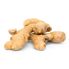 Fresh and natural ginger root to eat or as an ingredient or spice, with transparent background and shade