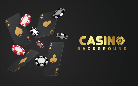 Falling four black poker card with casino chips vector