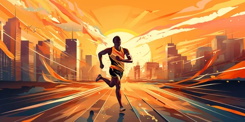 Fotobehang Artistic male athlete running fitness concept. Male runner abstract colorful art background. © JoelMasson